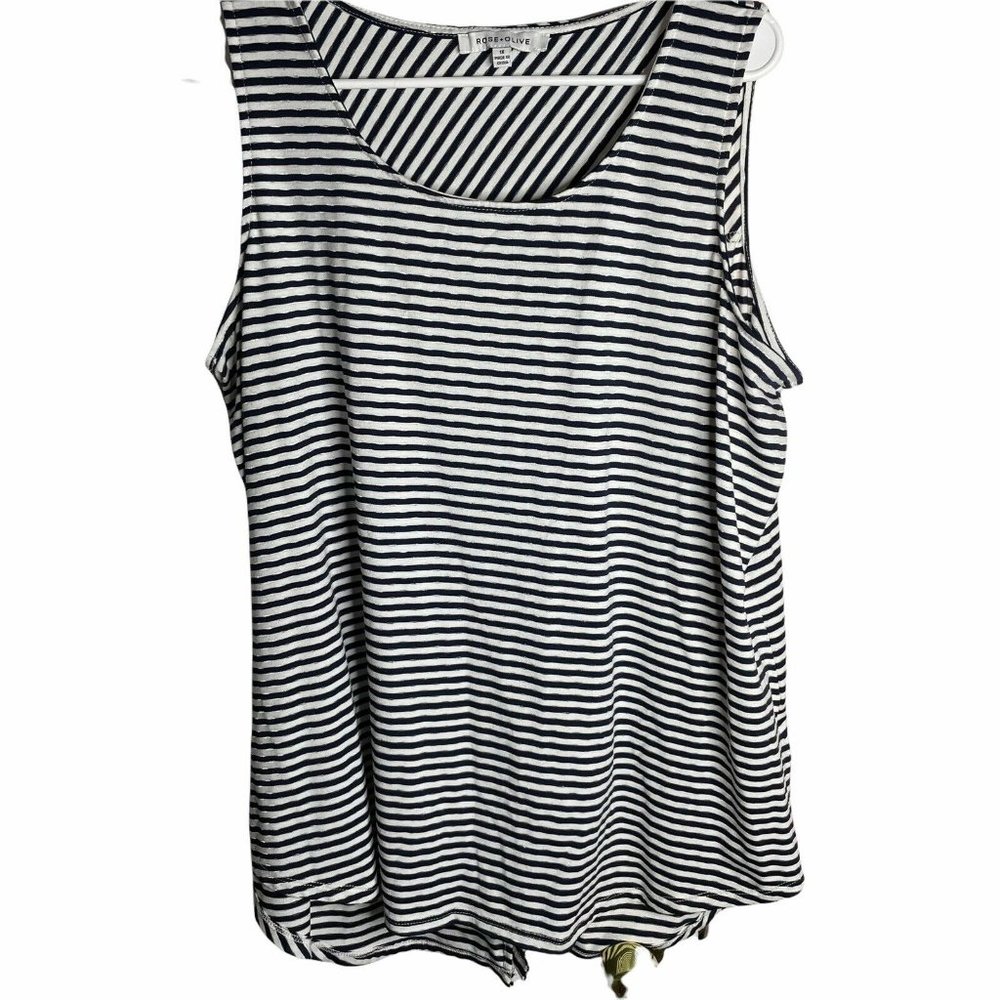 Rose + Olive Stripe Sleeveless Scoop Neck Top